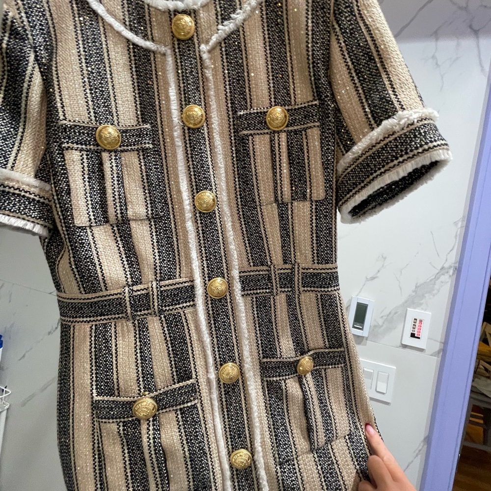 Balmain Black and Cream Textured Dress